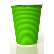Стаканчики бумажные "Гофра зелёная" 390 мл. (25шт./уп.)